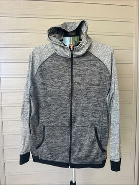burnside Gray and Light Gray Full-Zip Hooded Sweater